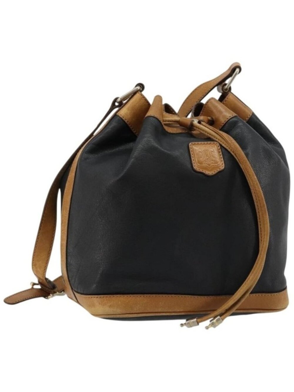 Authentic CELINE Purse Shoulder Bag Leather Black Gold
